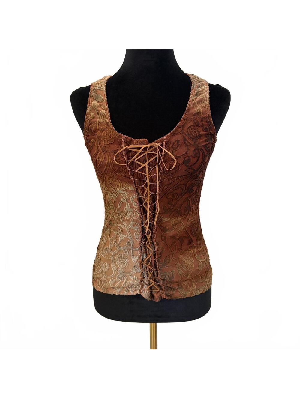 Vintage Y2K Velvet Lace Up Top Fairy Grunge Whimsigoth Embossed Women's Large